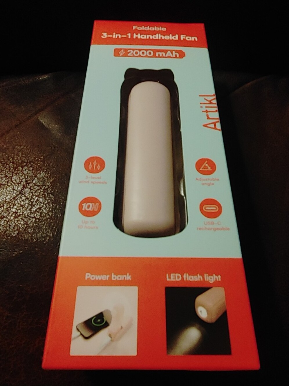 Portable LED Flash Light Power Bank And Handheld Fan  - Pink